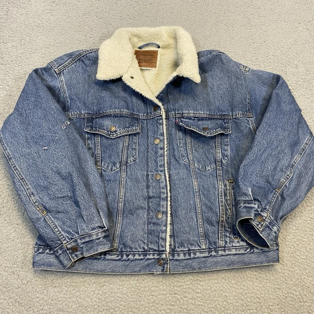 Levi's Premium E Jacket Men's XL Trucker Denim Sherpa Lined‎ Grunge Work 90's